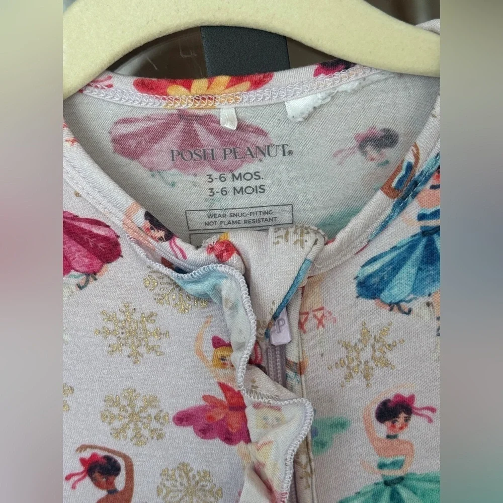 Posh Peanut footies ballerinas print Baby Girl Ruffled Adalyn Coverall lavender